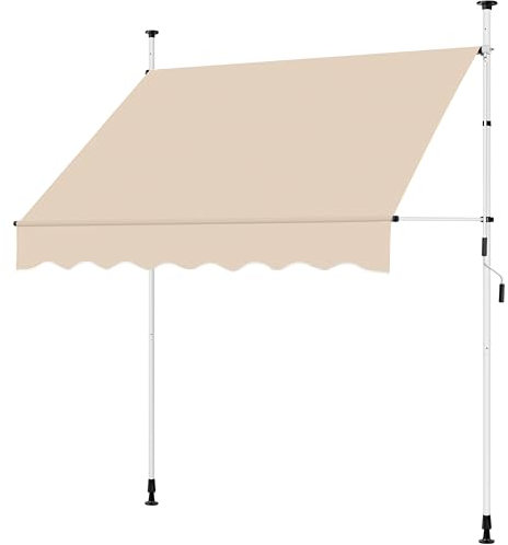 Soberine Tenda da Sole per Esterno Balcone a Bracci Estensibili Avvolgibile Retrattile con Manovella a Morsetto Regolabile in Altezza e Angolazione 200 x 120 cm Beige