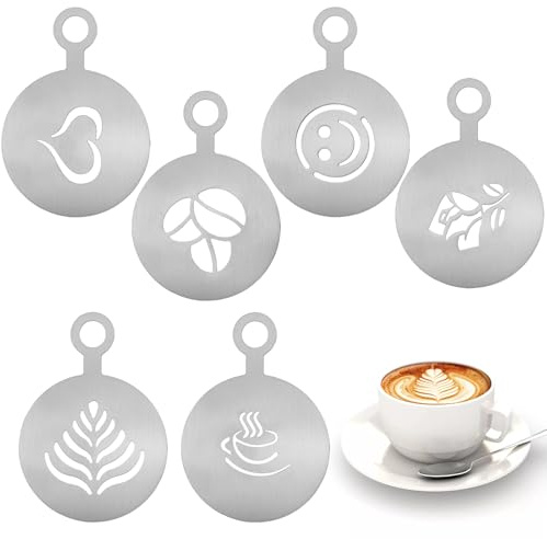 FerraDrend 6 Stück Kaffee Schablonen aus Edelstahl, Kaffeeschablonen | Kaffee Zeichnung Cappuccino Schablone, für Barista, Cappuccino, Kunst, Vorlagen, Girlanden, Kuchendekorationswerkzeug