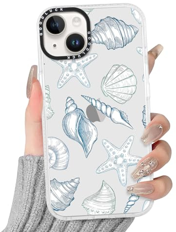 Yoedge Transparent HandyHülle für iPhone 14/iPhone 13 Hülle, Aesthetic Blumen Rosa Seeschnecke Muster Niedlich Design Mädchen Geschenk Schutzhülle, Silikon Harter PC Case Cover für iPhone13 6,1