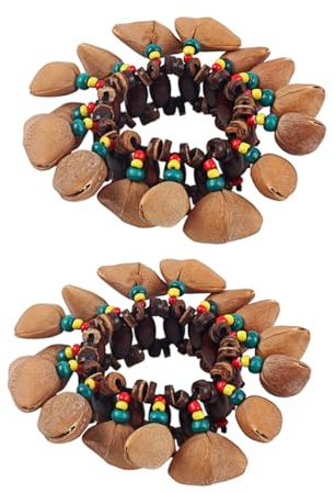 Glockenarmband aus Kokosnuss 2 Stück für Kinder, Afrikanischer Stil | Holz und Kokosnussschale, Begleitet Trommeln, für Tanzparty und Party, Dekorativ, Handliche Form
