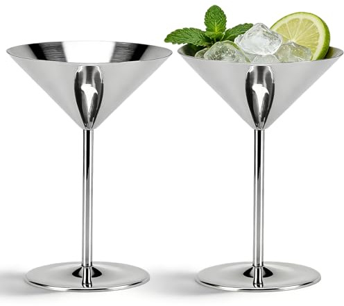 Unzerbrechliche Cocktailgläser 220 ml, 2 Stück, Edelstahl-Martiniglas, Martinigläser-Set, Martini-Cocktailgläser,Martini Gläser Metall-Martinigläser Edelstahl-Champagnergläser mit Stiel für die Bar
