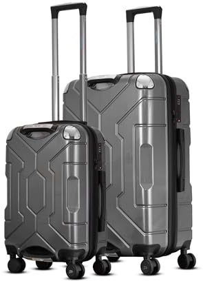 PREVEL Awenger Luggage Sets of 2 | 100% Polycarbonate Suitcase - Cabin (20 Inch) + Check-in (28 Inch) | Hard Shell 8 Spinner Wheels 360° Spinner | Lightweight & Durable Luggage | Water Repellent|Grey