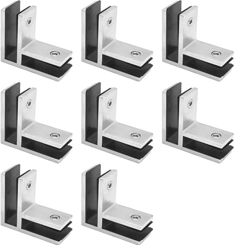YFJBDKS Paquete de 8 Abrazaderas de 90 Grados para barandilla de Vidrio, Soporte de Clip de Doble Cara para barandilla de Vidrio, para balaustrada y terraza de balcón,Plata,15to20mm
