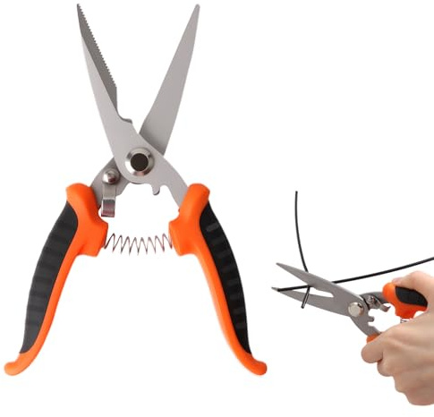 Gardening Scissors 20cm Flower Snips, Hand Bypass Pruner Pruning Shear with Stainless Steel Blade Soft Touch Handle for Fruit Picking Trimming Plants Flowers Household Pruning Office Orange