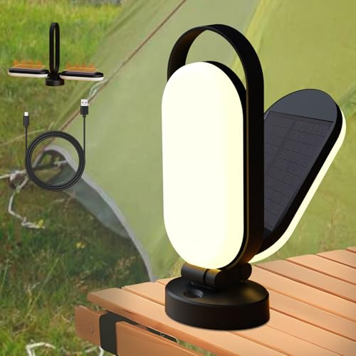Solar Light Camping Lantern Lamp: Rechargeable Camping Lights with Solar & USB Charging, 180° Foldable Waterproof Tent Light, Portable Camping Lamp for Outdoor, Night Fishing, Emergency, Indoor Use