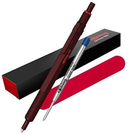 rOtring 600 Kugelschreiber & Samtetui, mittlere Spitze, schwarze Tinte, Ganzmetall-Körperstift, Schokoladen-Trüffel, rutschfester gerändelter Griff und sechseckiger Schaft, nachfüllbar, Set mit
