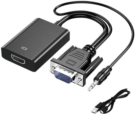 Quwem VGA to HDMI Converter 1080P VGA to HDMI Signal Adapter with 3.5mm Audio Jack and Power Cord for TV Stick Computer Desktop Laptop PC Monitor Projector Xbox Plug and Play