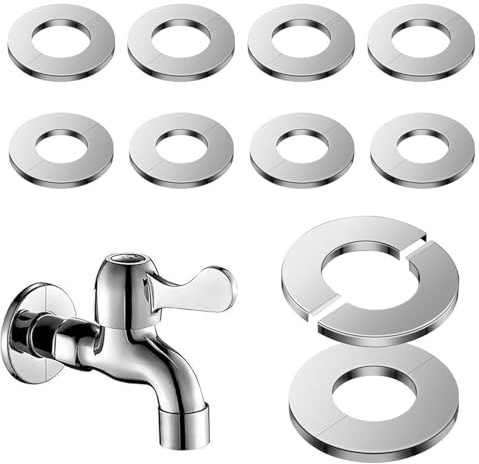 Shower Pipe Cover, 10 PCS Wall Split Pipe Holes Covers Tap Collar Round Flange Escutcheon Plate (Silver, 28 mm/ 35 mm)