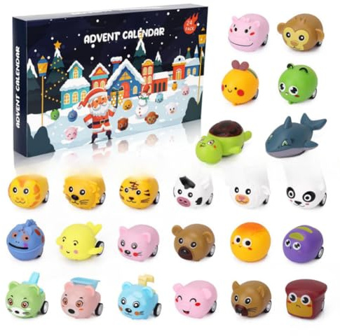 Generic Christmas Advent Calendar with 24 Animal Pull Back Cars Xmas Countdown Calendar Xmas Holiday Party Favor Gift for Boys Girls