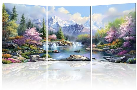 PIY PAINTING 3 Pcs Leinwand Bilder Natürliche Landschaften Wandbilder Wohnzimmer Modern Kunstwerk Berge Gemälde Bild mit Rahmen Poster Kunstdrucke Leinwandbilder Schlafzimmer Badezimmer Küche 30x40 cm