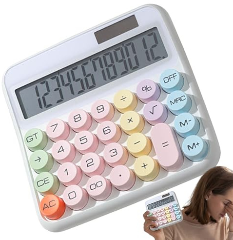 Calculadora grande, botones grandes, calculadora de 12 dígitos, pantalla inclinable de 15 grados, pantalla LCD de 5 pulgadas, máquina de adición colorida para finanzas, negocios, trabajo, contabilidad