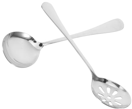 Gatuida Set 2 Cucchiai da Portata in Acciaio Inox con Manico, Resistente e Spesso, per Servire e Scolare Liquidi in Ristoranti e Buffet