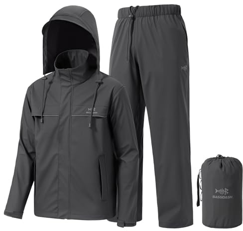 Bassdash Chubasquero Hombre Impermeable Transpirable y Resistente Equipo de Pesca para Lluvia Plegable Para Caza Senderismo Running y Ciclismo FW12