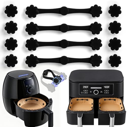 SKYYUE Magnete für Airfryer Backpapier Silikon, 12 Stück Magnetische Silikonschnallen für Heißluftfritteuse, Magnetische Backpapier Befestigungsschnalle Verhindert das Verbrennen des Papier (Schwarz)