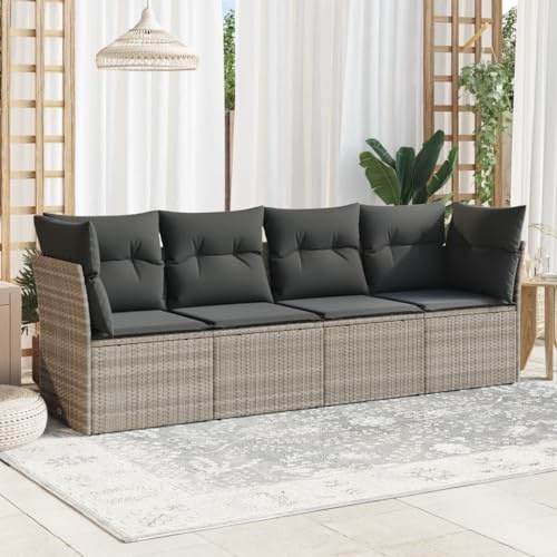 QJBSAVVA 4-teiliges Gartenmöbel Set aus Poly Rattan 234 x 62 x 69 cm hellgrau mit abnehmbaren Kissen modular Lounge Sitzgruppe Balkon Terrasse platzsparend für kleine Balkone Garten