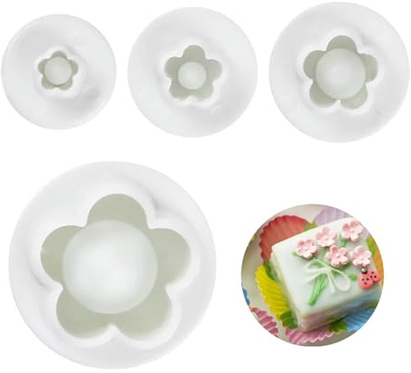 3Pcs White Blossom Flower Fondant Cutters, Cake Decorating Tools | For Fondant, Modeling Paste, Cookie Dough, DIY Spring-Loaded, Embossing & Cutting Tools for Baking