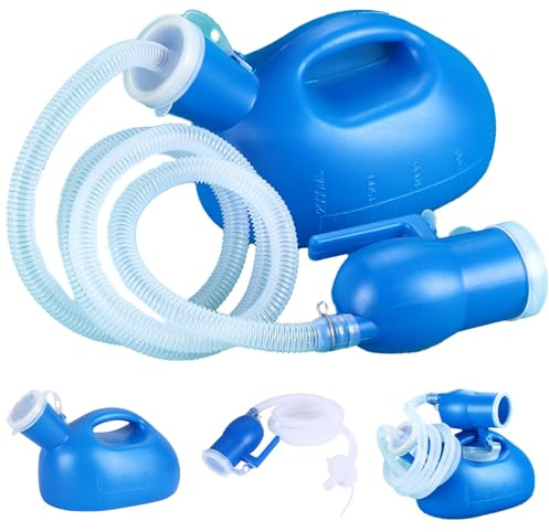 Tragbares Urinal für Männer, 2000 ml/68 Unzen, auslaufsichere männliche Urinflasche mit Deckel und Skala, Reise-Urinal mit 63 langem Schlauch für den Nachttisch im Auto, LKW, Krankenhaus