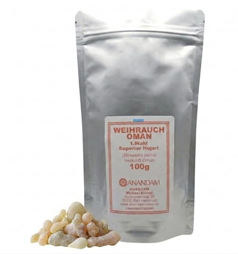 100g Premium Oman Superior Hojari Weihrauch zum Räuchern 1. Wahl - Original Boswellia Sacra - naturbelassener Frankincence Räucherharz Weiss/gelb/grün