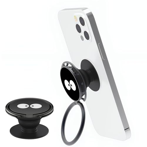Phone Ring Holder Grips, Phone Grip with Expanding Kickstand Adhesive Foldable Stand and Ring Phones Holder One-Hand Use Compatible with All Smartphones and Tablets (Black Poké Ball)