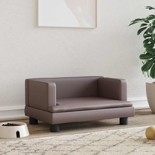 KHNLGFR Hundebett Braun 60x40x30 cm Kunstleder Hundecouch wasserdicht mit Füßen, Haustier Sofa aus massivem Kiefernholz, dick gepolstert und schmutzabweisend, stilvolles Design