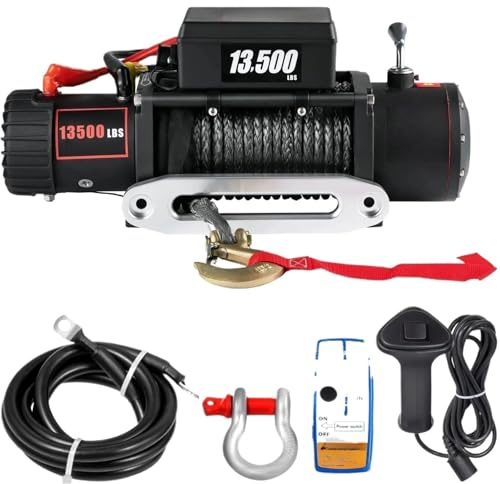 Verkstadskran Elektrisk Vinsch13500LBS 12V Syntetisk Dragrep Vinsch 24M/92FT Lyftlyft