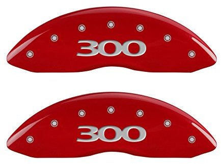 MGP Caliper Covers 32016S300RD Red Powder Coat Finish Front and Rear Caliper Cover, Set of 4 (300 Silver Characters, Engraved)