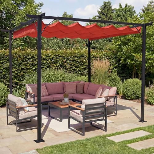 Mendler Pergola HWC-C42, 6cm-Gestell + Schiebedach - 3x3m Terracotta | Garten, Pavillon