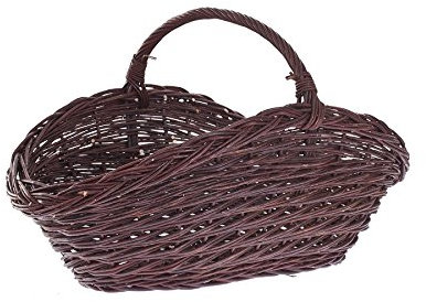 e-wicker24 Alles aus Weide Wicker Log Basket With Handle Vintage Log Baskets for Wood Burner Indoor Log Store Rustic Log Holders for Fireplace Retro Wood Store for logs inside Dark Brown