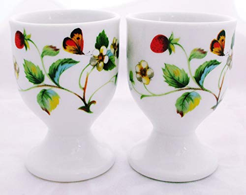 Fresas y mariposas – Juego de 2 hueveras de porcelana fresas mariposas huevo tazas decorada a mano en el Reino Unido