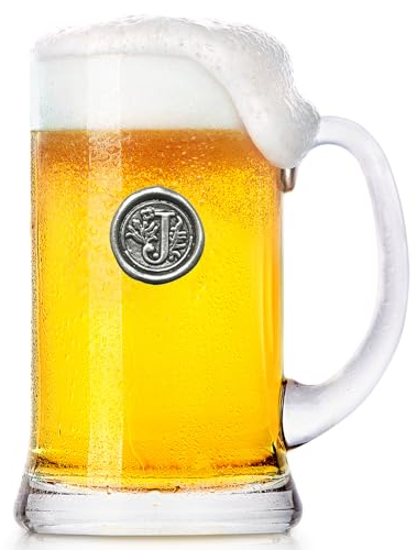 English Pewter Company 1 Pint Monogram Initial Beer Mug Glass Tankard - Personalised with Your Choice of Initial (J) [MON010]
