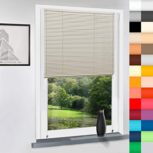 Aluminium Jalousie nach Maß, Endloskette, Kette, Monocomando, Maßanfertigung, für Fenster und Türen, Alu, Fenster, Klemmfix ohne Bohren (Light Beige, Höhe: 200cm x Breite: 180cm)