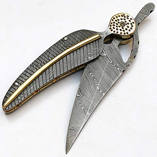 CCouteau pliant - Couteau de Poche Fait Main en Acier de Damas CAM-9100