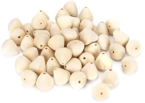 50 Stücke Holzperlen Natürliche Kegel Holzperlen Lose Perlen für Handwerk DIY Handgemachte Dekorationen Schmuck Handwerk Herstellung Unbehandeltes Holz
