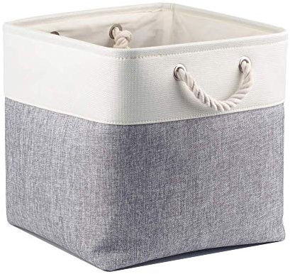 Mangata Cajas de Almacenaje, Cestas Almacenaje de Tela para Ropa, Armarios, Estantes, Juguetes, 28x28x28 cm (Plegable, Gris Blanco)