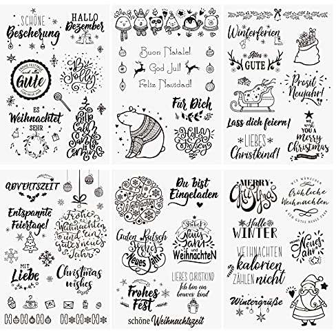 Kesote Stempel Clear Deutsch Stamp Frohe Weihnachten Neujahr Weihnachtsstempel Transparent Silikon (6 Bogen)