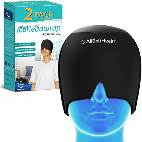 Migän lättnadskåpa, ishuvud omslag och mössa, gelförpackning med ansikts- och ögonmask, kompress för att lindra huvudvärk, svart, 2 stycken