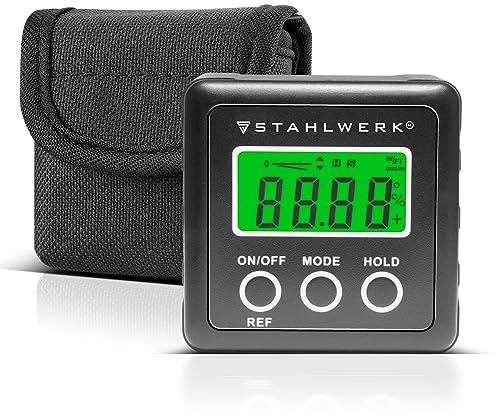 STAHLWERK Digitaler Winkelmesser LB-360 ST Neigungsmesser, Level Box, Inclinometer mit Magnetfuß und beleuchtetem LCD-Display zur präzisen Vermessung von Winkeln und Neigungen