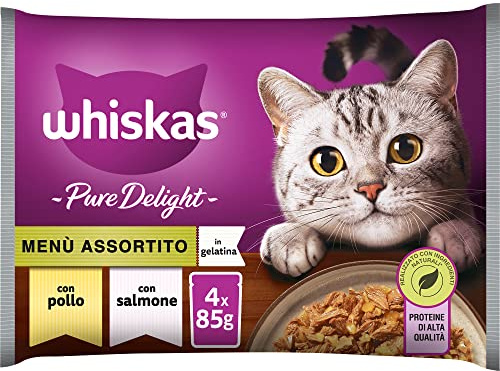 Whiskas Pure Delight sorterad meny 1+ år, fuktig kattmat, 13 förpackningar vardera med 4 påsar x 85 g (totalt 52 påsar)
