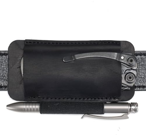 VIPERADE PJ33 Leder EDC Pocket Slip für Rebar Kick/Kräutermesser Mini Messer Taschenlampe Multitool EDC Lederholster Kleine Leder-Allzweckmesserscheide für Gürtel mit Clip-Schwarz
