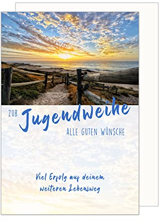 Edition Seidel Premium Glückwunschkarte zur Jugendweihe mit Umschlag. Eine einzelne Karte zur Jugendweihe mit Spruch. Grusskarte Meer Weg Strand Himmel Junge Mädchen (JW128 SW023)
