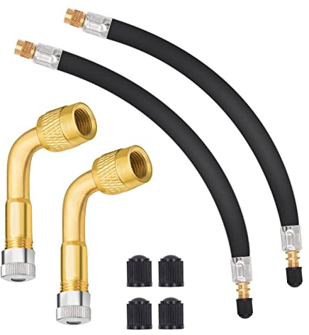 SAFELIFE Tire Valve Extensions, 8.25 Inch Flexible Valve Stem Extenders with 90 Degree Brass Schrader Tire Valve Extension Adaptor Compatible for Cars Truck Motorcycle Bike Scooter