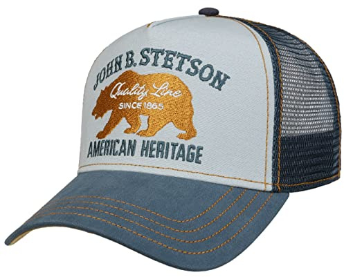 Stetson JBS-Bear Trucker Cap Baseballcap mit Baumwolle Markenstickerei Snapback Cap mit Mesh-Einsatz Schirmmütze Winter Sommer blau One Size