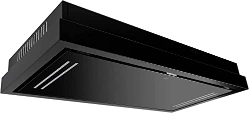 GURARI 343 BL 120, Hotte aspirante encastrable 120cm/ Verre noir/noir/Moteur EBM/Aspiration puissante 1000m³/ Hotte à air pulsé/Ionisation/Hotte de plafond