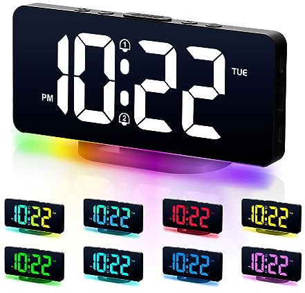 VINILITE Wecker Digital mit Licht Digitaler Kinder Wecker mit 10 Farben Nachtlicht Großer LED Anzeige Tischuhr mit 2 Alarmen USB Wiederaufladbar 12/24 HR