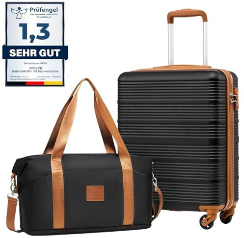 COOLIFE Handgepäck Koffer 55x40x20cm für Easyjet, 45x36x20cm Reisetasche | Trolley Handgepäck für Kurztrips und Geschäftsreisen, Leichter ABS Hartschale mit TSA-Schloss, Teleskopgriff, 4 360° Rollen