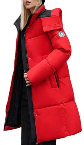ORANDESIGNE Manteau Femme Hiver Chaud Chic Long Blouson Matelassé Légère Veste Duveteux Mi-Saison Doudoune Ultra Legere Avec Capuche Décontractée Mode Hoodie Puffer Jacket Rouge XL