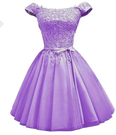 WSEYU Vestido corto de satén con hombros descubiertos, vestido de fiesta de regreso a casa, vestido de dama de honor para boda, Style1-lila, 40