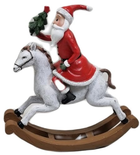 Fachhandel Plus Dekofigur Weihnachtsmann auf Schaukelpferd Weihnachtsdeko Weihnachtsfigur klein