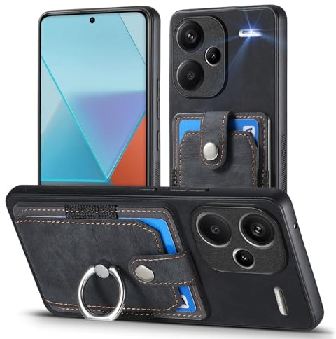MOJIA Coque pour Xiaomi Redmi Note 13 Pro+(Plus) 5G, Étui Porte-Cartes Ultra Mince, Housse de Téléphone en TPU, Coque Multifonction avec Porte-Cartes et Support d'Anneau. Le Noir