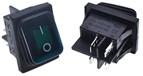 Wippschalter Wasserdichter Wippschalter 16A 20A mit Kontrollleuchte SKPT Druckknopf 4 Pins 37,6 * 28,6 mm Steuerung Netzschalter elektronischer Schalter (Color : Kcd4green, Size : One Size)